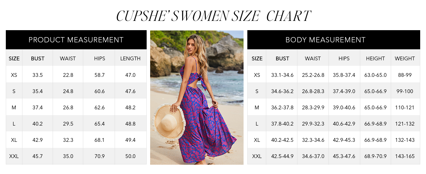 beach dress size chart