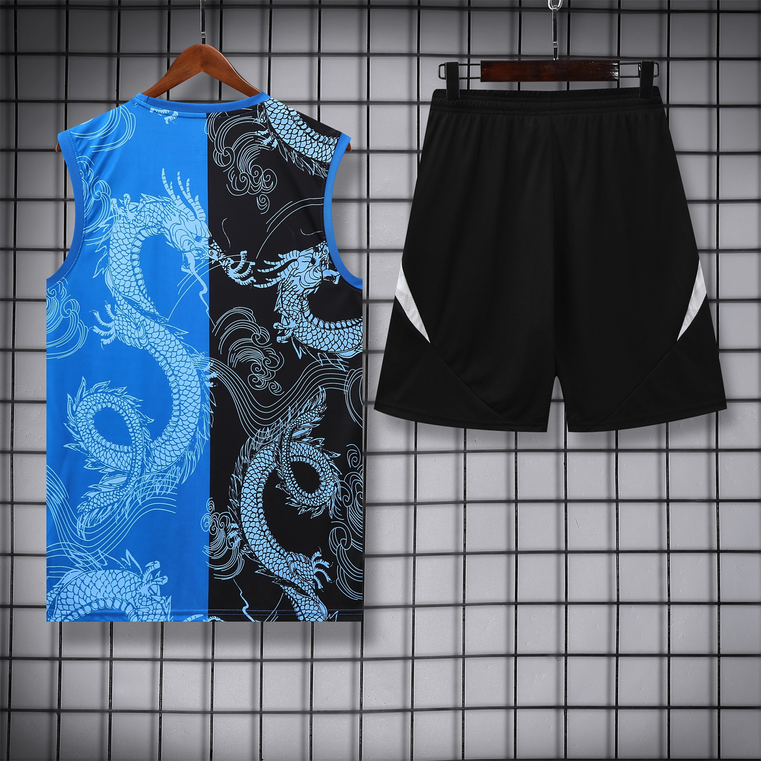 UltraTrikot-Real Madrid 25-26 Vest Training Set - Blue Black Dragon Vest & Black-White Shorts