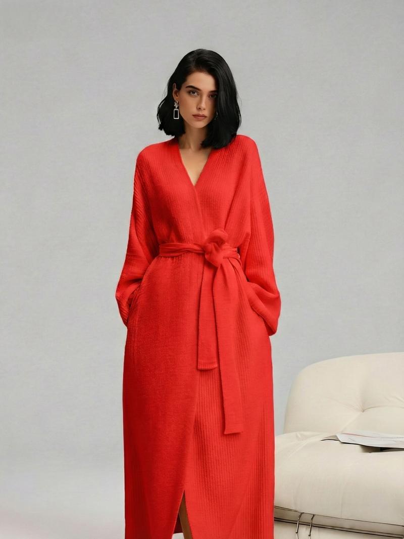 Women's Double-Sided Plush Robe｜Heavyweight Long Loungewear｜Warm Flannel Pajamas for Fall & Winter｜Soft, Cozy, and Wearable Indoors