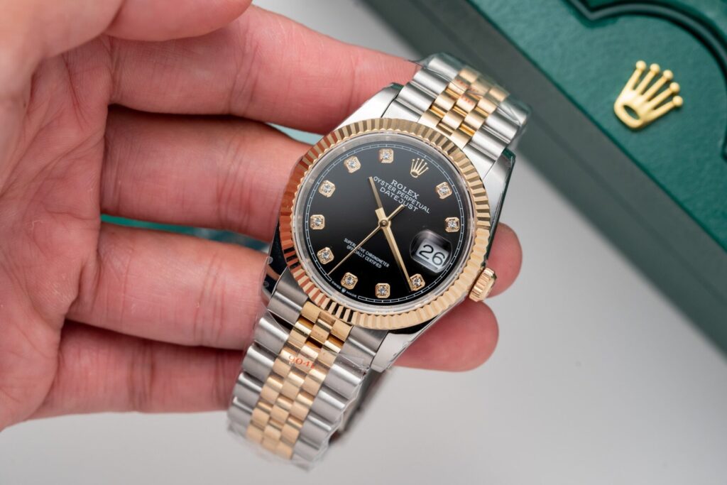 Đồng Hồ Rolex DateJust Bọc Vàng Thật Mặt Đen Nam Nhà Máy GM 36mm (7)