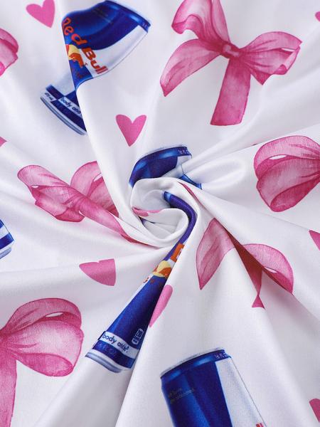 2-piece women's set with bow and heart design, long sleeve top, long pants with small pockets, comfortable, soft, skin-friendly, smooth fabric, elastic waistband, suitable for all seasons, casual loungewear, pajamas.