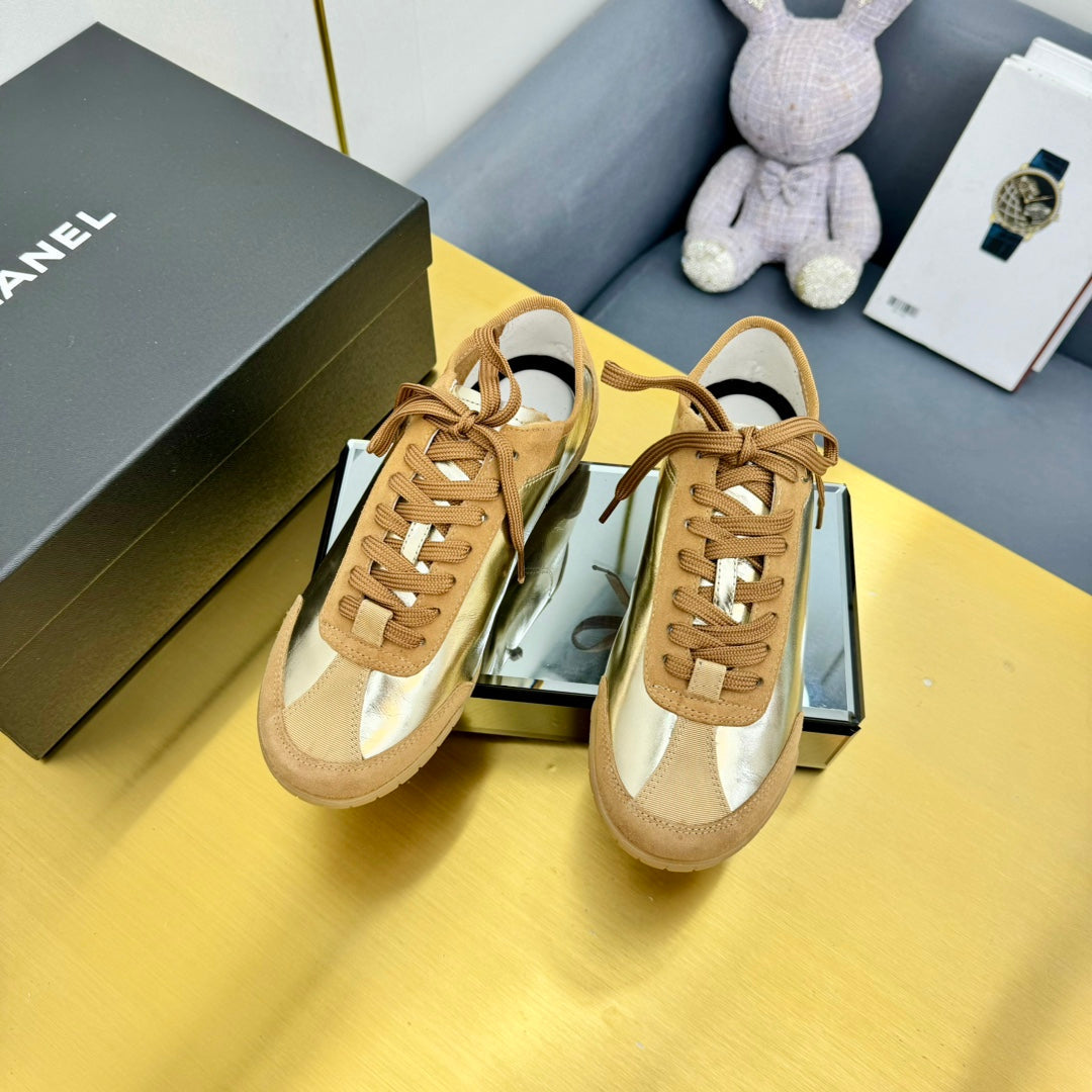 CC SNEAKER IN GOLD CALFSKIN AND SUEDE、mysite、Cacoeks