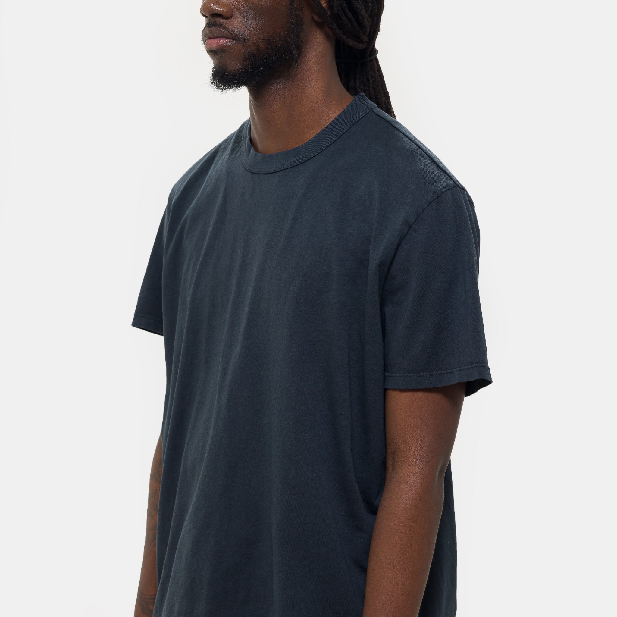 Lightweight Binded Neck T-Shirt in Faded Black