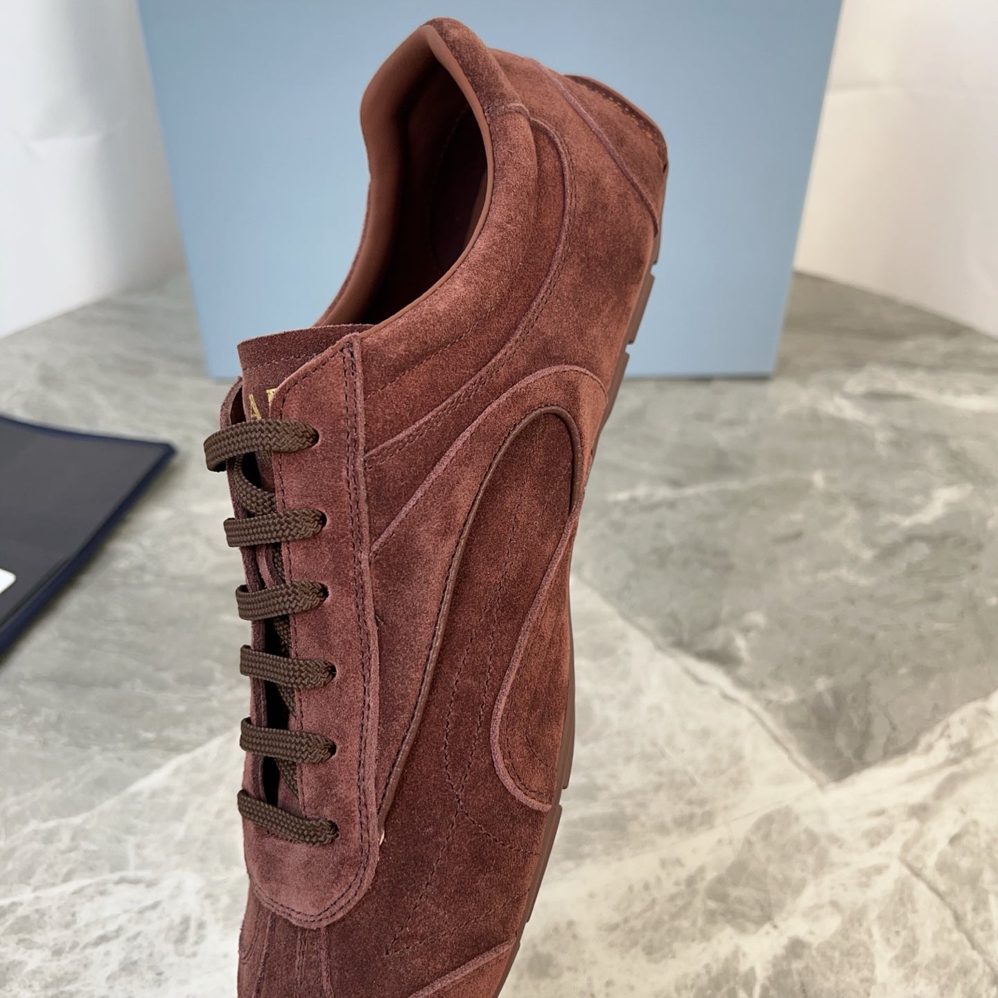 PRADA 25S MONTECARLO ANTIQUED SNEAKERS IN MAHOGANY BROWN SUEDE、mysite、Cacoeks