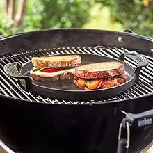 Weber Charcoal Grill with Gourmet BBQ System Grates and Griddle Grilling Sandwich