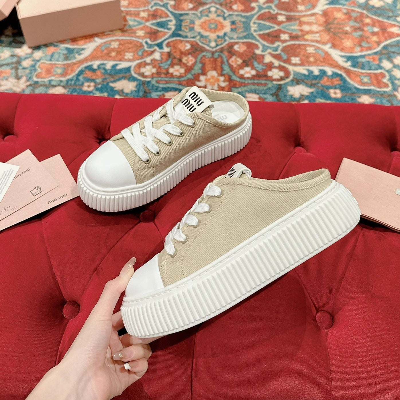 Sneakers Mules Bright Cream Color Canvas、mysite、Cacoeks