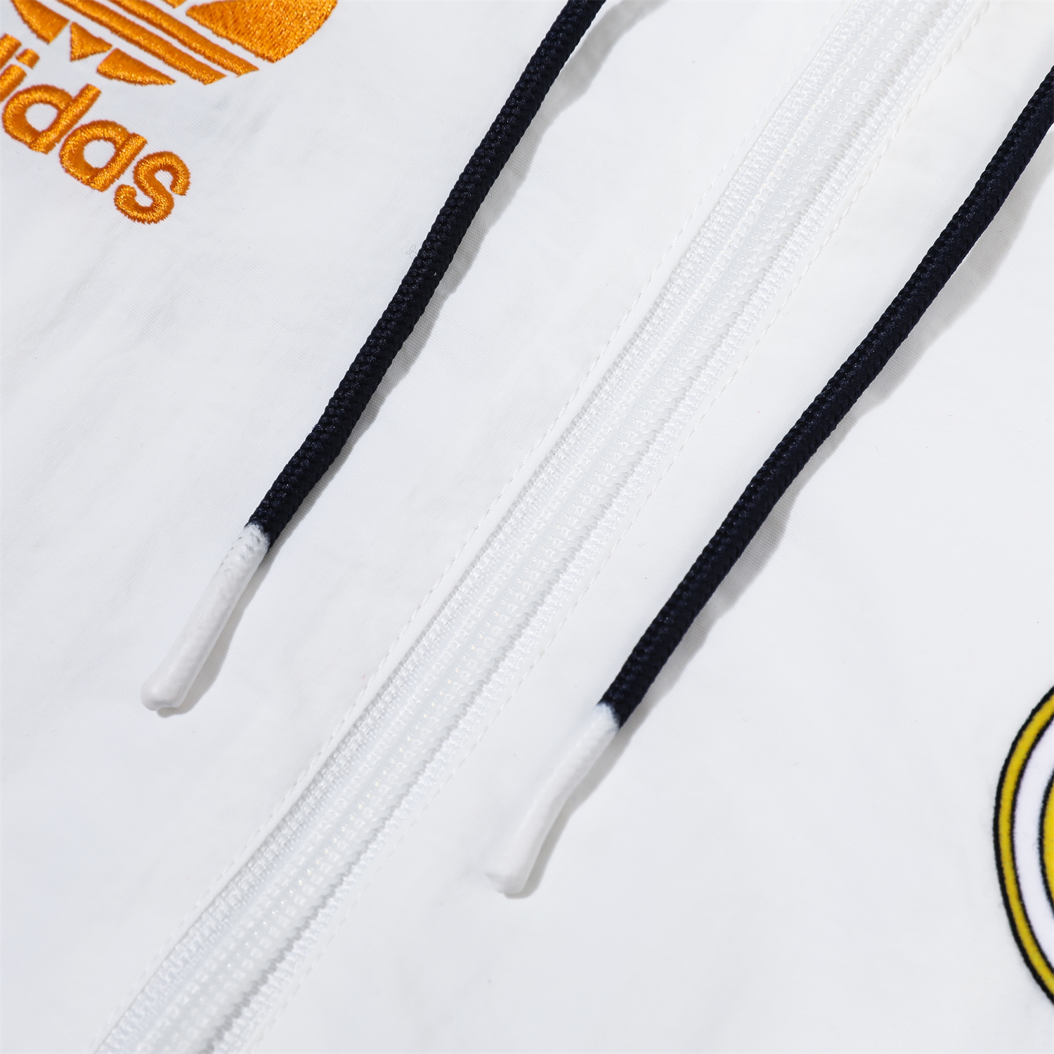 JerseysGala.com | Real Madrid 24-25 Retro Style Player Windbreaker Jacket Suit - White & Orange -Customize Name, Number and Patch | Worldwide Shipping