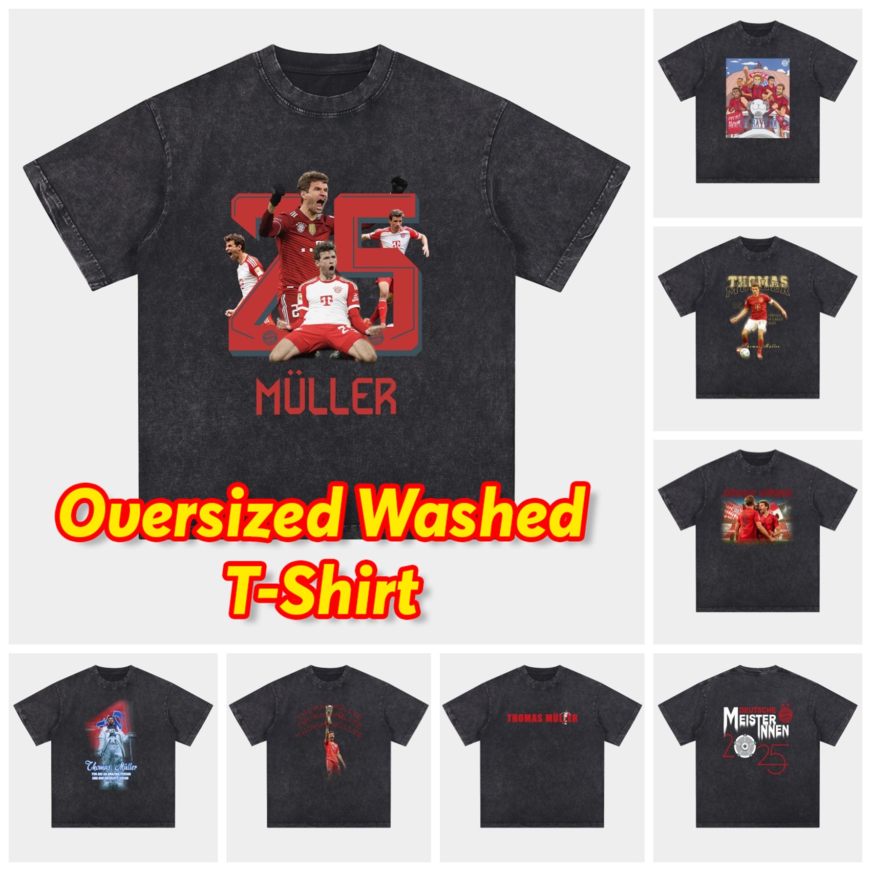 Unitedfootballkit.com | Bayern Munich Müller‘s Personal Highlights Oversized Washed T-Shirt -Customize Name, Number and Patch | Worldwide Shipping