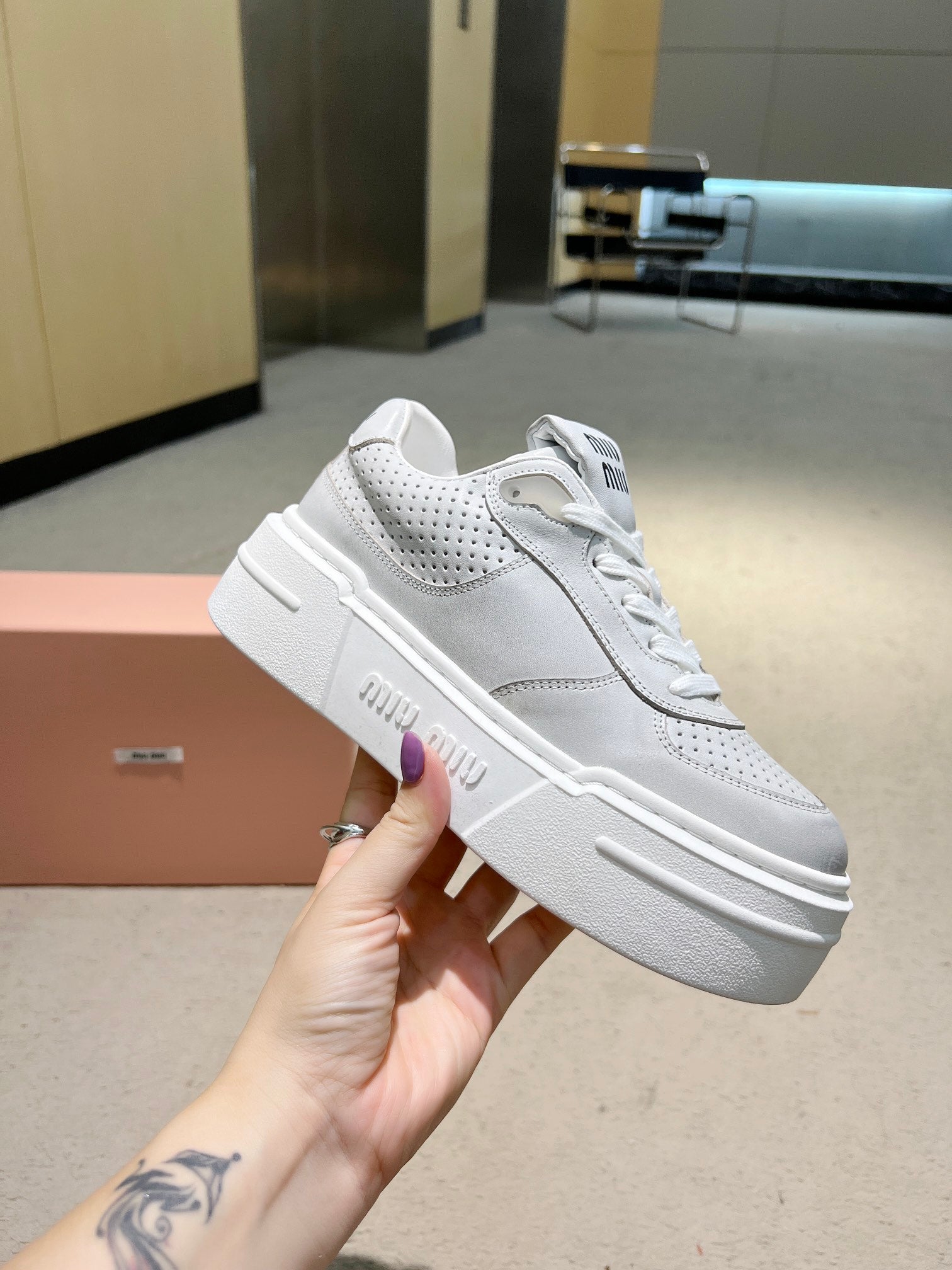 Sneakers Thick-soled Light Gray Cowhide、mysite、Cacoeks