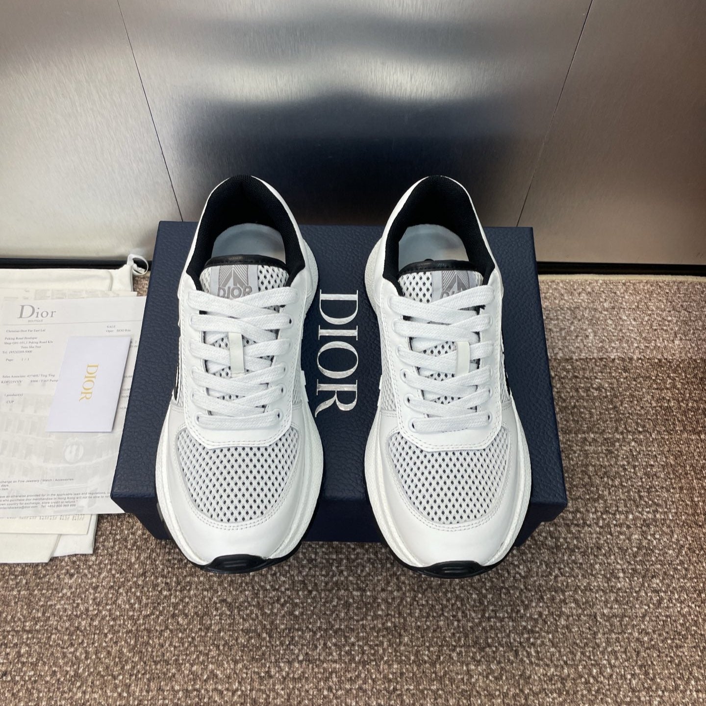 DIOR 25S D-RUN'N COUPLE SNEAKERS IN WHITE BLACK CALFSKIN AND MESH、mysite、Cacoeks