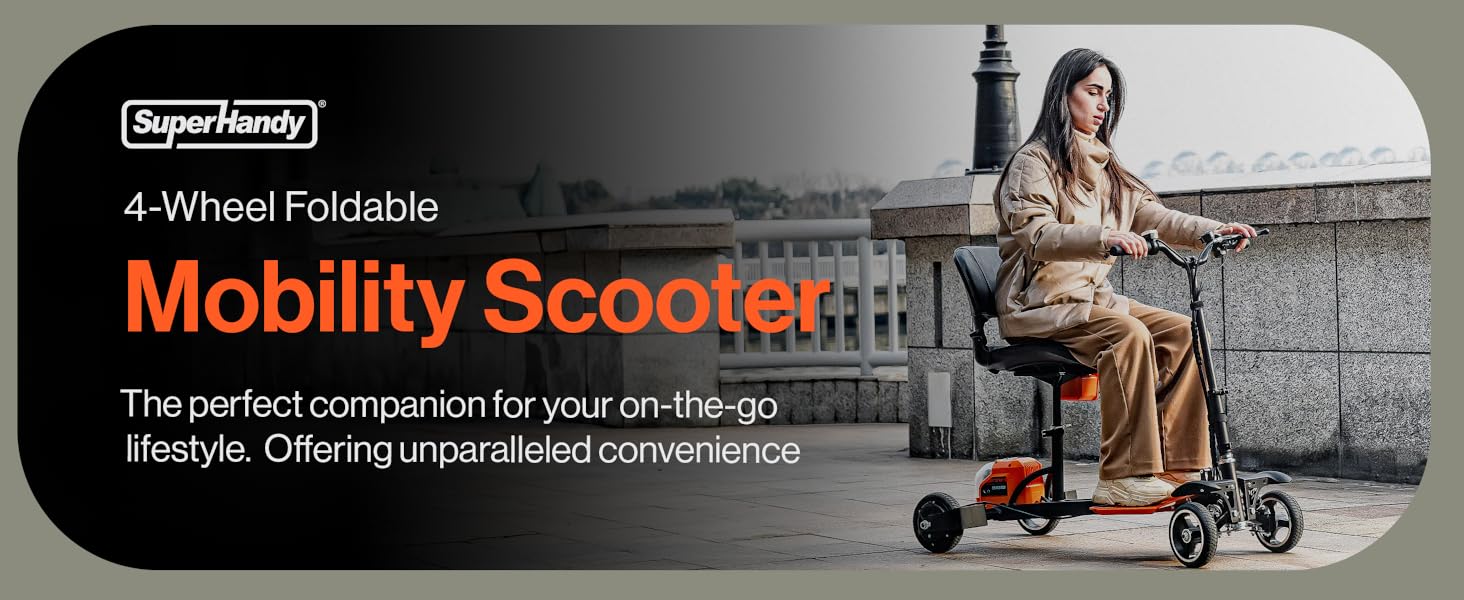 older happy lady riding mobility scooter