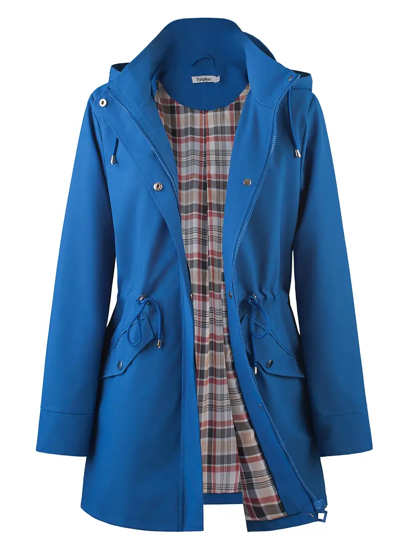 womens beige hooded zip up trench coat with drawstring waist multiple pockets casual long sleeve jacket for fall winter machine washable Product details 10