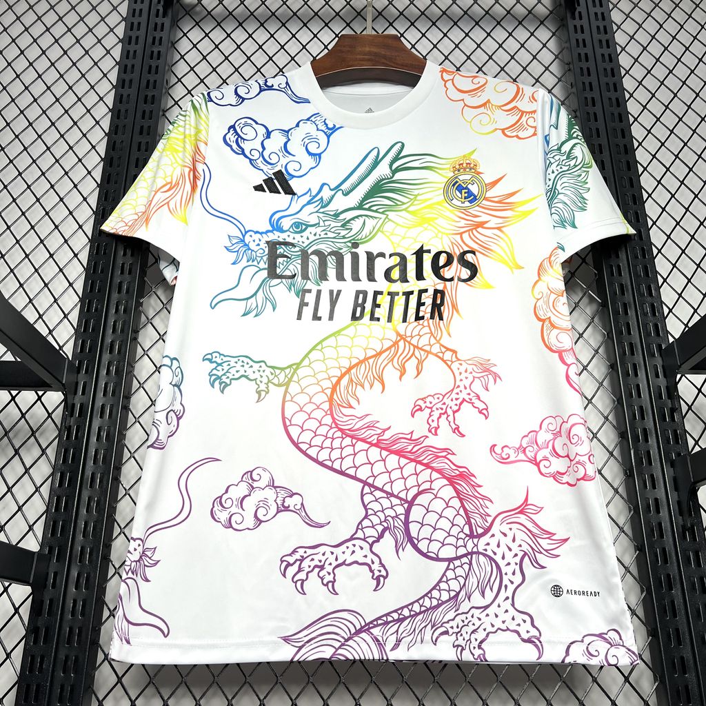 Higojerseys-Real Madrid 24-25 White Colorful Dragon Speical Jersey - Fans Version
