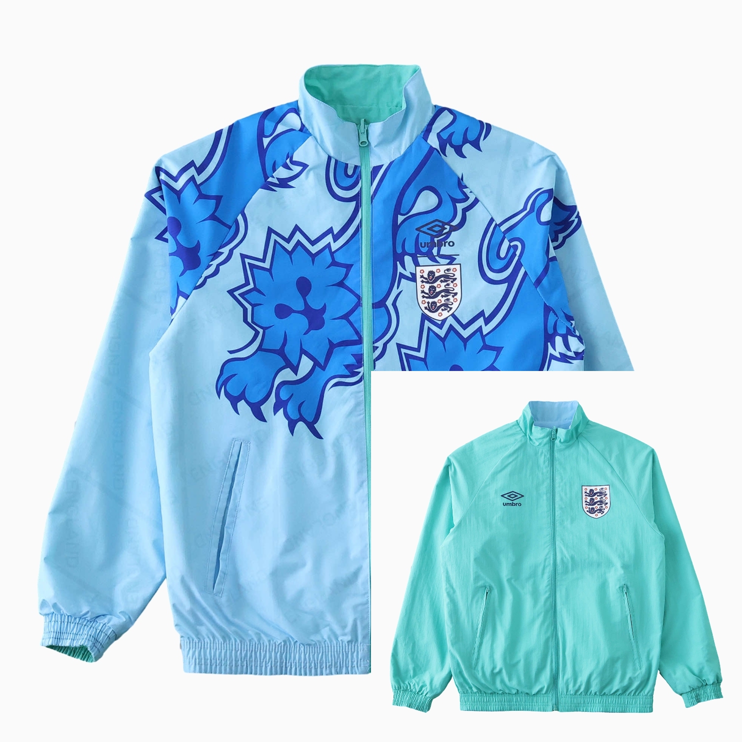 Funinjersey-Retro England 1992 Third Double Sided Reversible Windbreaker - Blue & Green