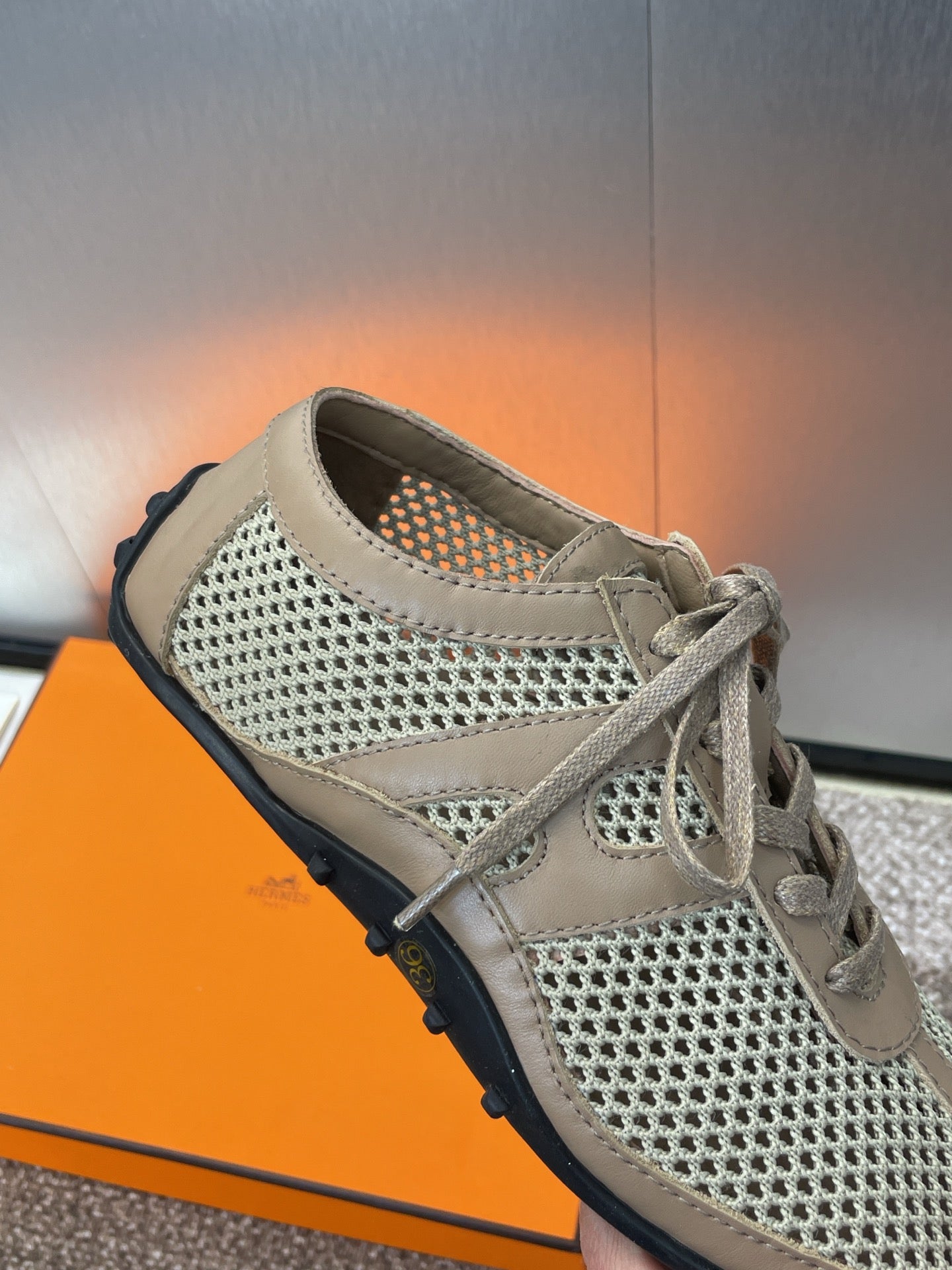 KIGA SNEAKER IN MOCHA BROWN CROCHET KNIT AND CALFSKIN、mysite、Cacoeks