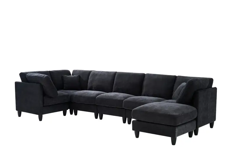 7pcs l shaped fabric fabric sofa free combination soft and comfortable suitable for living room bedroom hotel   office reception and   dark gray beige   details 9