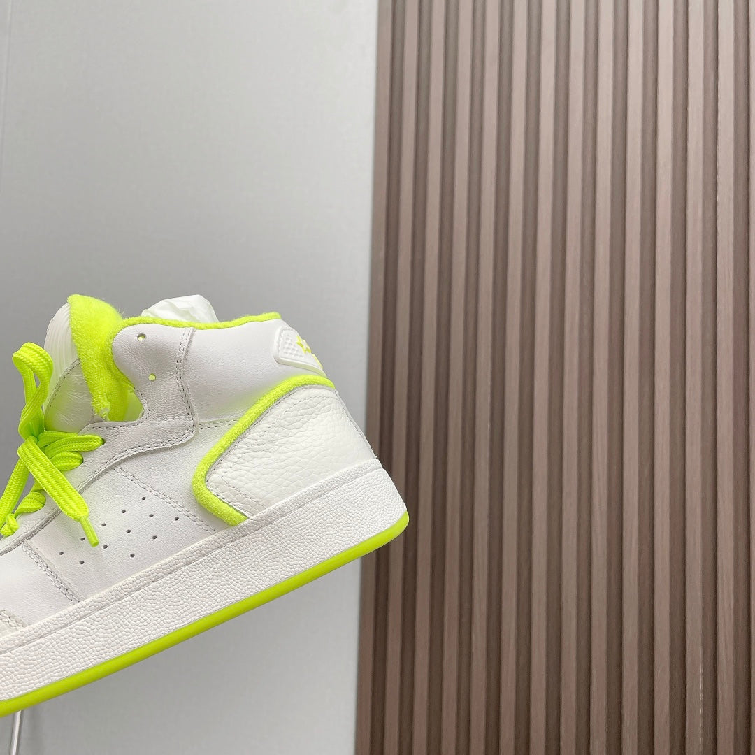 HIGH-TOP SNEAKERS IN WHITE MIX NEON GREEN CALFSKIN、mysite、Cacoeks
