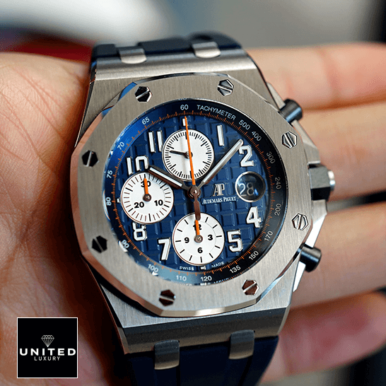 Audemars Piguet 26470ST.OO_.A027CA.01 Royal Oak Blue Dial Replica on the hand