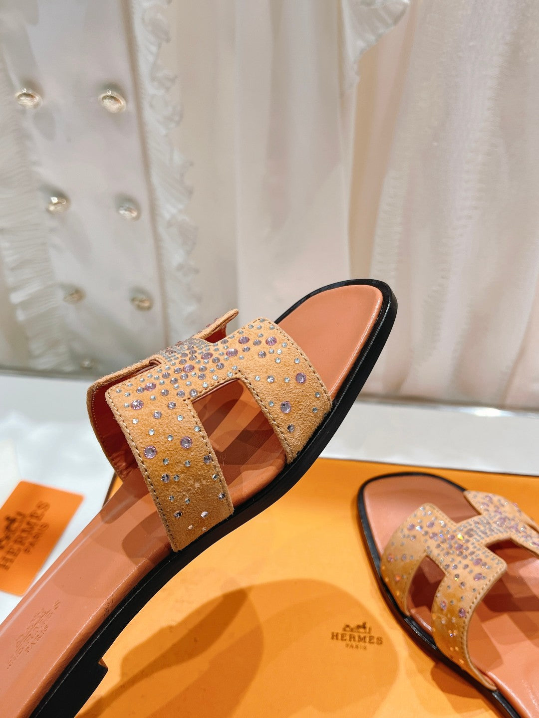 0RAN SANDAL BRIGHT ORANGE LAMBSKIN ATTACH CRYSTALS、mysite、Cacoeks