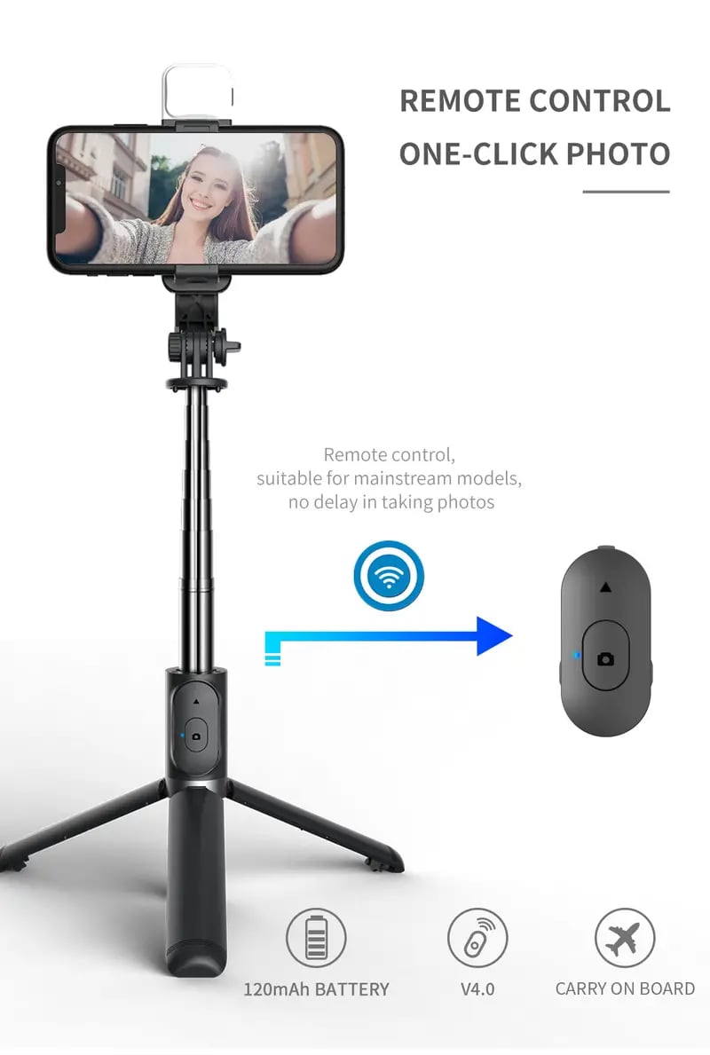 Portable 41 Inch Selfie Stick Phone Tripod With Wireless Remote Extendable Tripod Stand 360 Rotation Compatible With IPhone 13 12 11 Pro Xs Max Xr X 8 7 6 Plus Android Samsung Smartphone