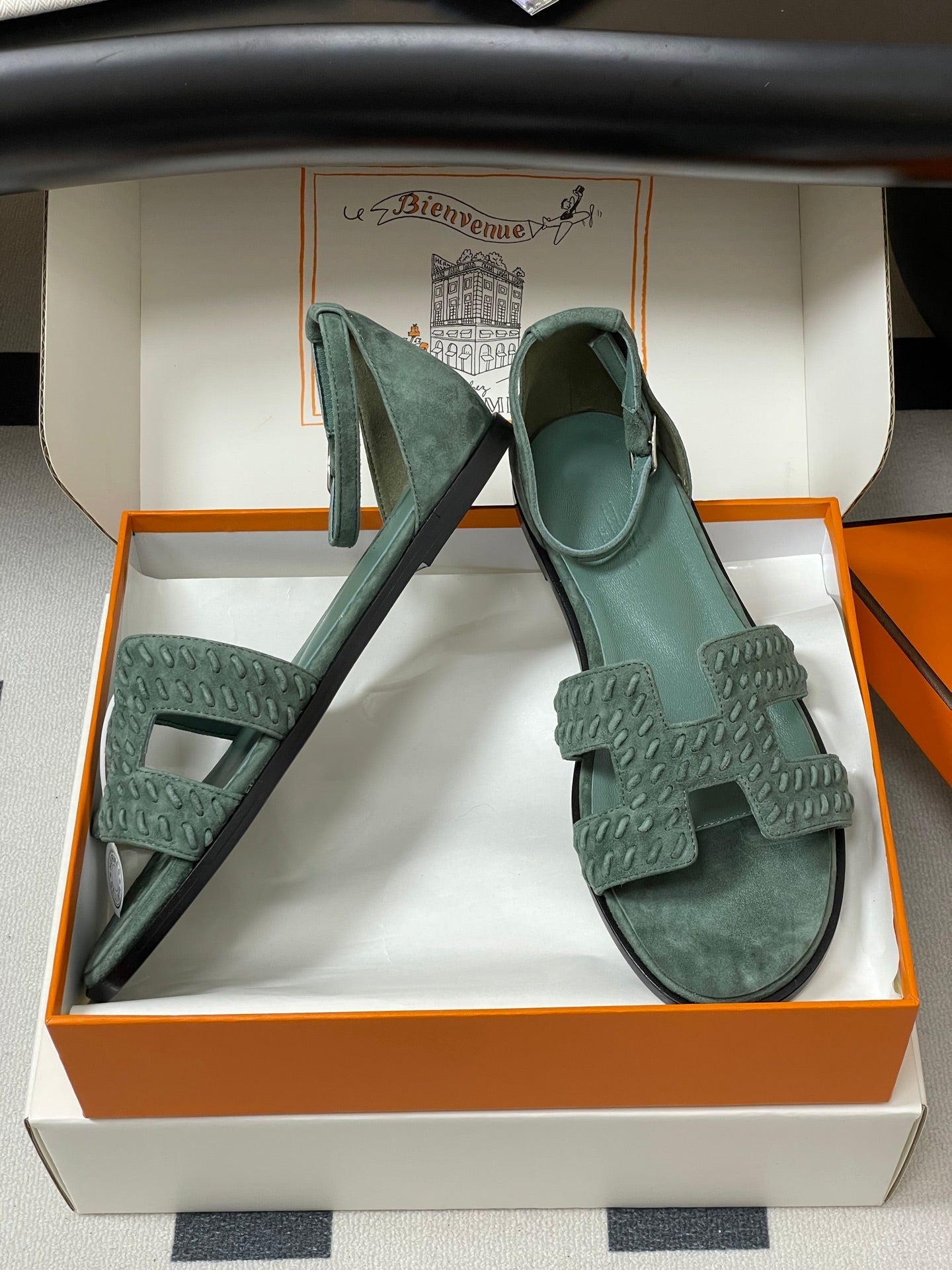 HM 25S SANTORINI SANDAL IN MUTED MINT GREEN SUEDE AND LAMBSKIN、mysite、Cacoeks