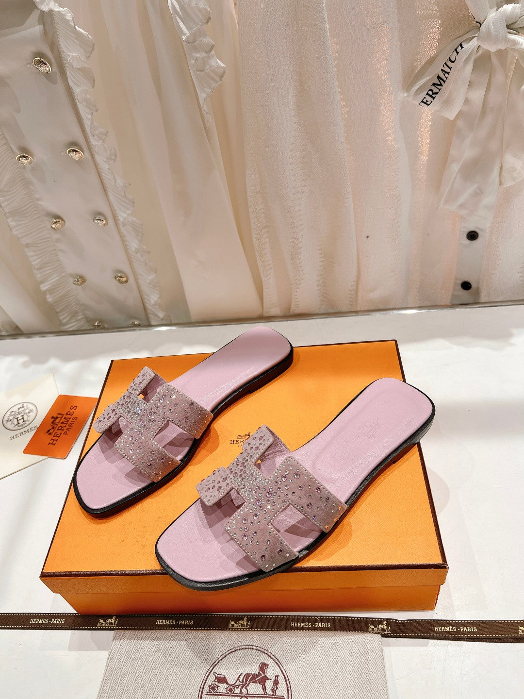 0RAN SANDALS PASTEL PINK LAMBSKIN ATTACH CRYSTAL、mysite、Cacoeks