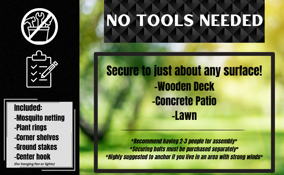 No Tools Needed: Secure To Just About Any Surface (deck/patio)
