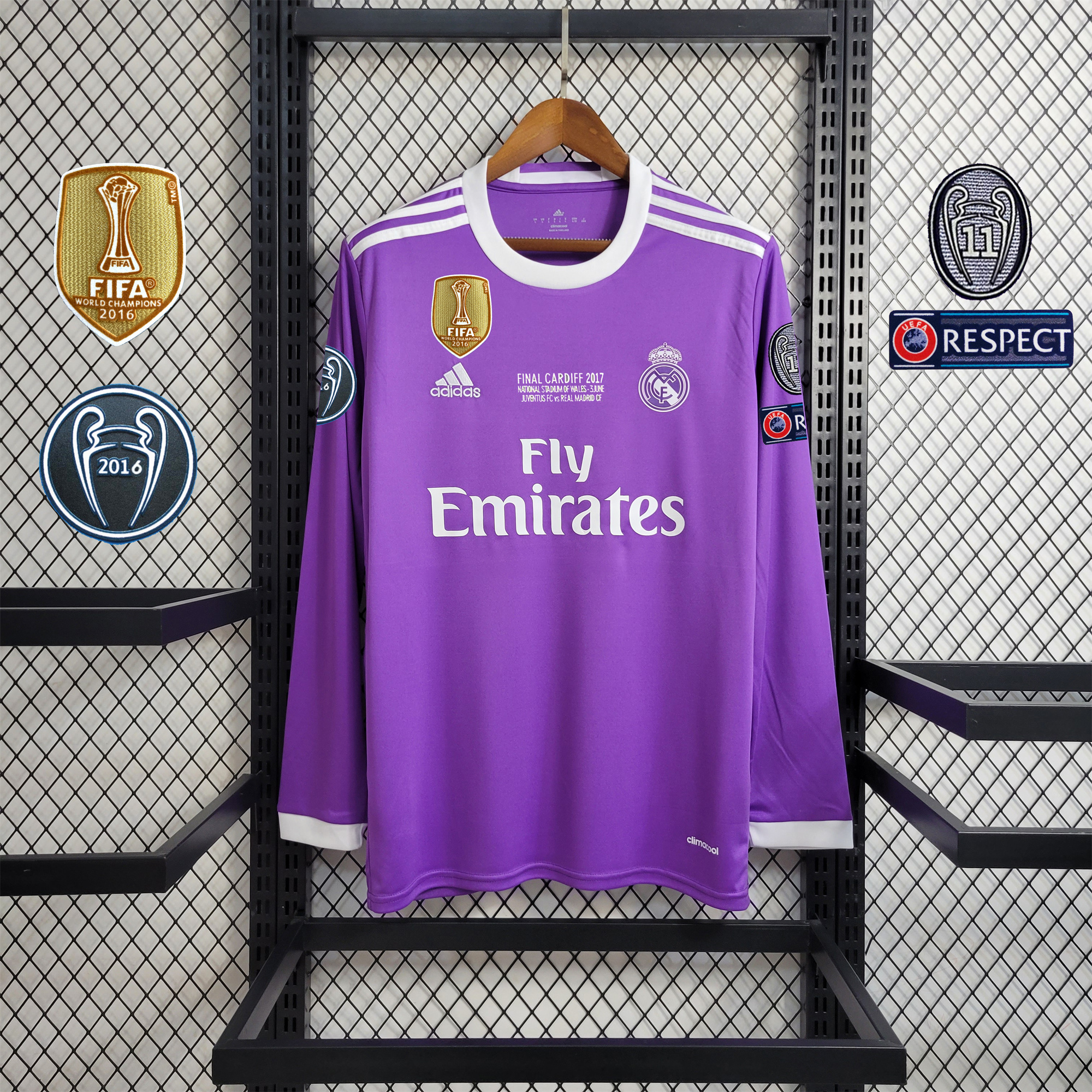 GlobeJersey-Retro Real Madrid 16-17 Away Long Sleeve Jersey - Champions League Final Version
