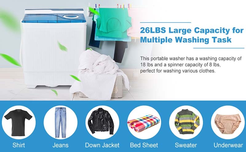 Eletriclife 26 Pound Portable Semi-automatic Washing Machine