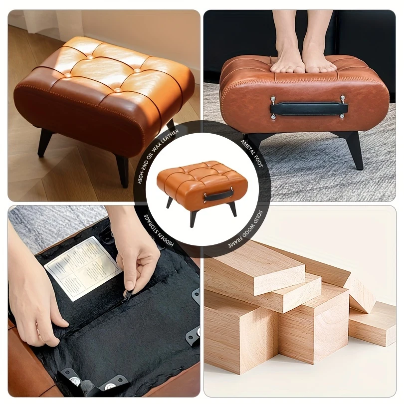 1pc high quality oil wax leather low stools footstools leather padded footstools stylish versatile for sofa end shoe changing stools for living rooms foyers entrance bedroom home decor furniture furniture for home details 5