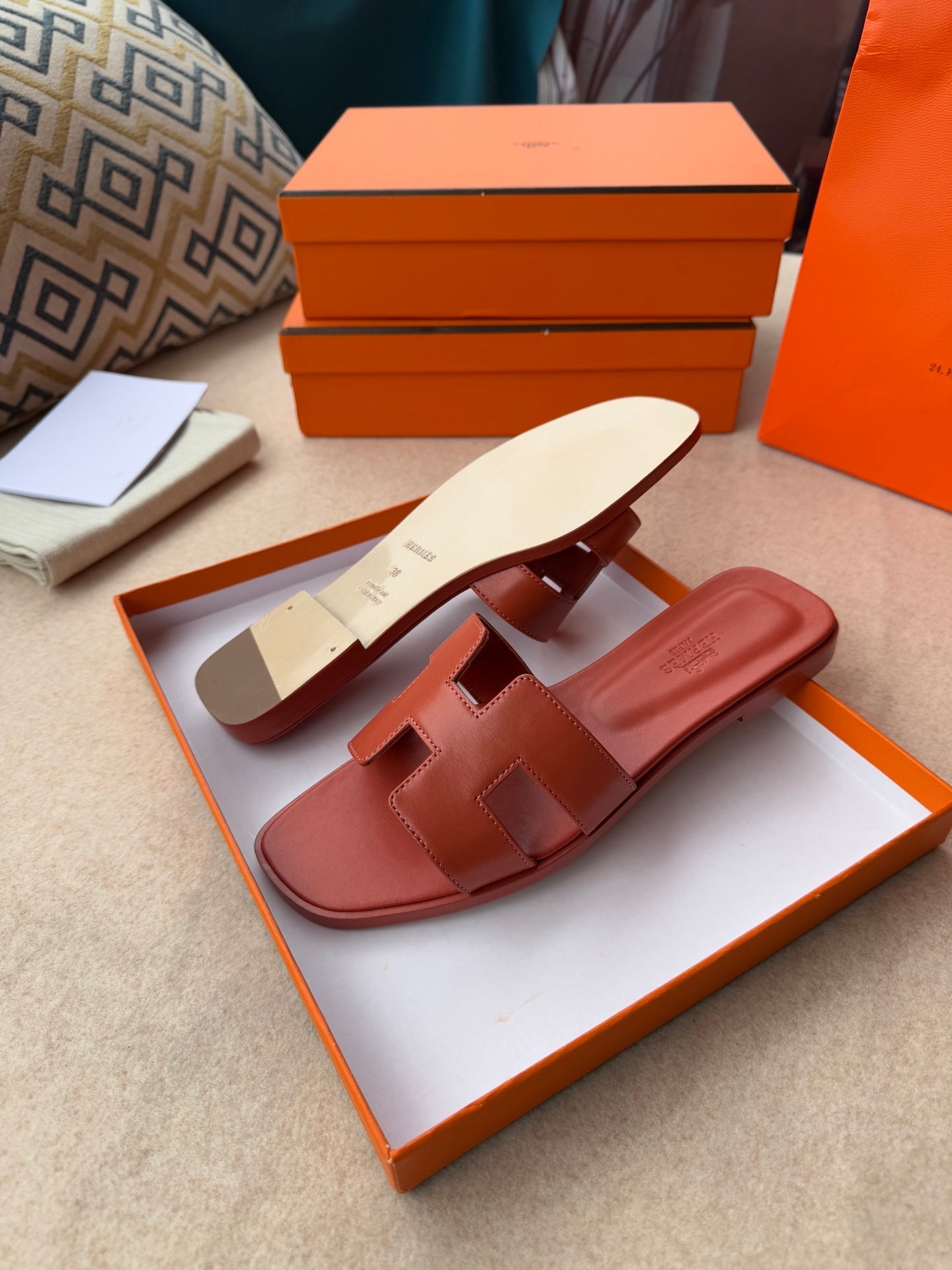 0RAN SANDALS IN GINGER ORANGE CALFSKIN、mysite、Cacoeks