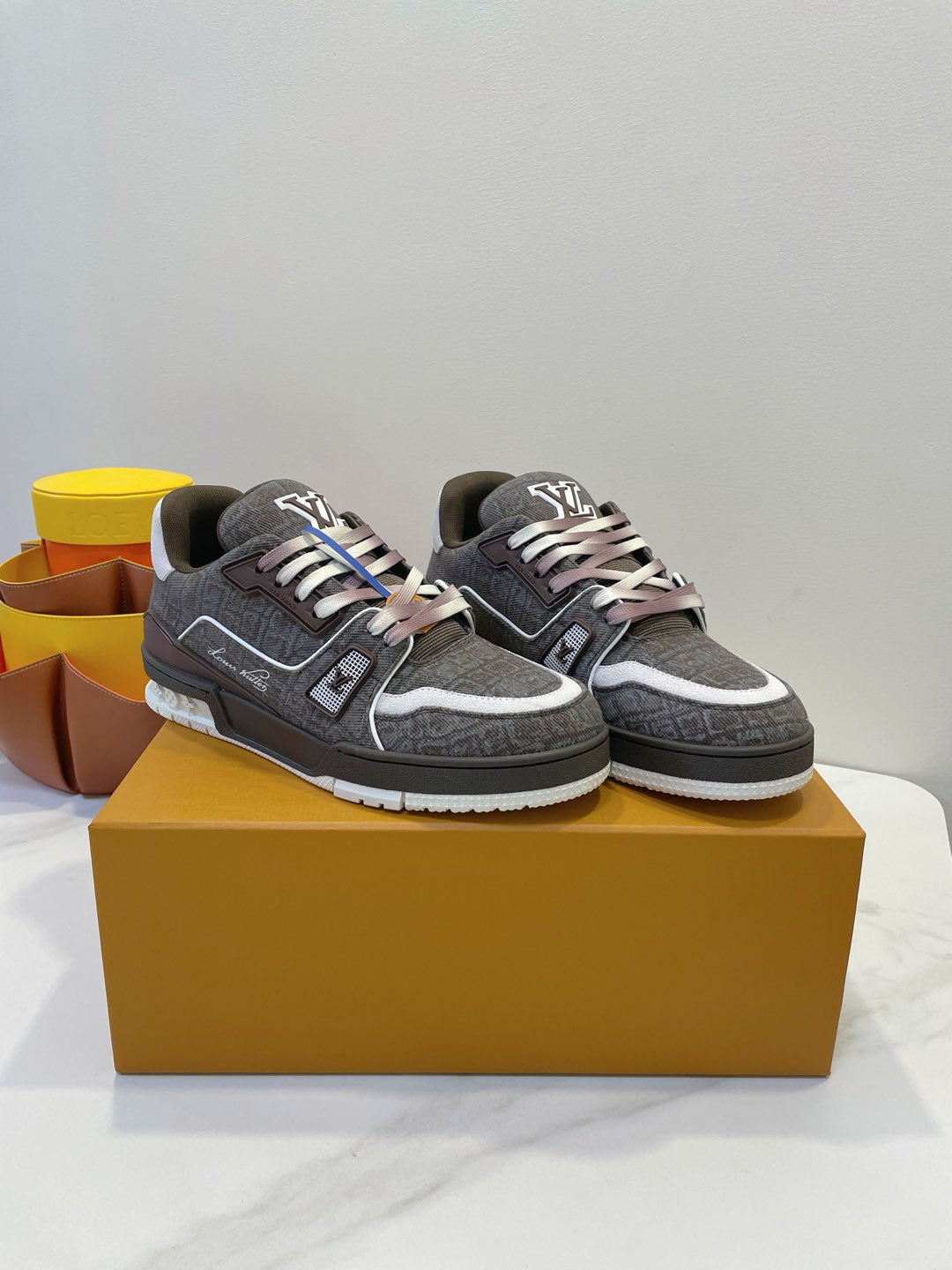 TRAINER SNEAKER IN WOOD BROWN MONOGRAM DENIM FABRIC、mysite、Cacoeks