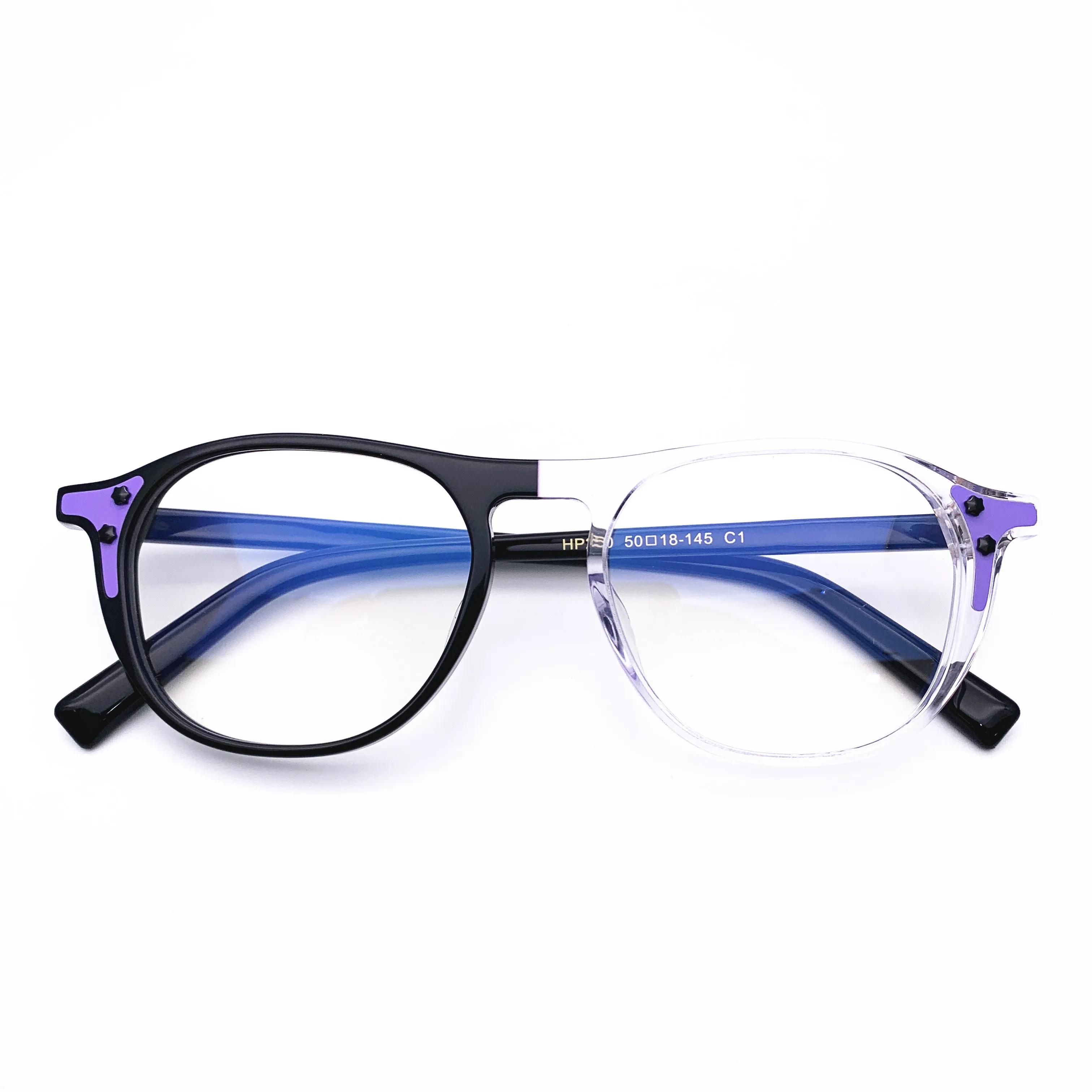 Belight Optical  Women Acetate Fancy Colorful Contrast Pink Color Star Rivet Design Spectacle Frame Precription Lens HP250