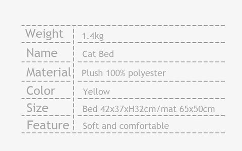 Cat Padded House Bed Warm Semi-Enclosed Yellow Pet Nest Dual-Use Pillow