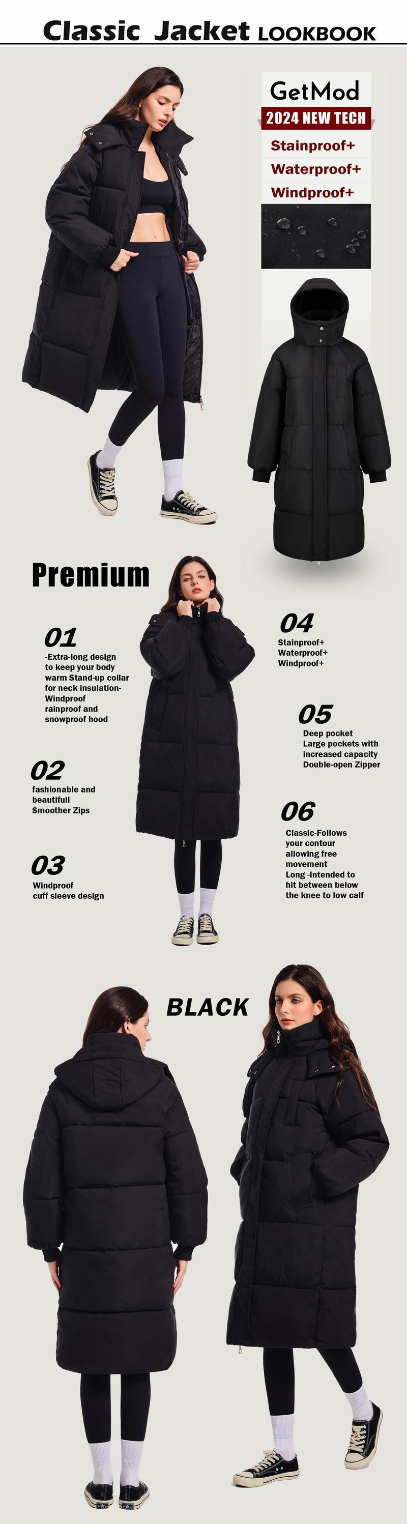 【GetMod】 Basic & Premium Waterproof Winter hooded long puffer jacket for women and girls, Womenswear Coats Tops Long Sleeve #A08/MF08-4