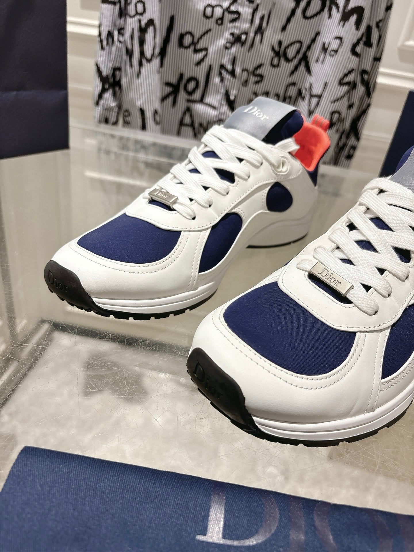 DIOR 25S MILE SERIES SNEAKERS 25MM IN WHITE BLUE CALFSKIN、mysite、Cacoeks