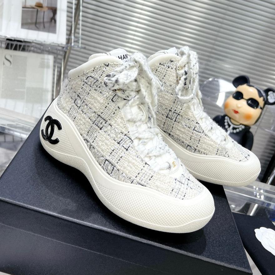 CC CANO ALTO SNEAKER IN WHITE WOOL TWEED AND RUBBER、mysite、Cacoeks