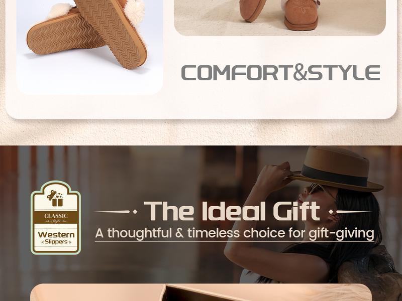 OOW Fuzzy House Slippers for Women with Memory Foam Comfy Bedroom Fluffy Western Cowgirl Boot Slippers Indoor Outdoor Square Toe