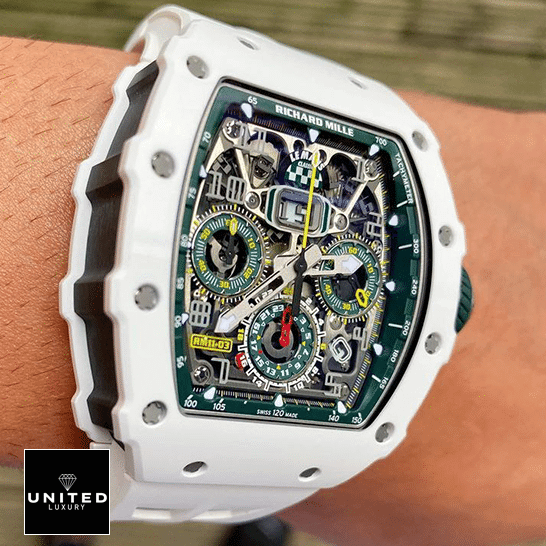 Richard Mille Green Dial White Bezel Replica on the wrist