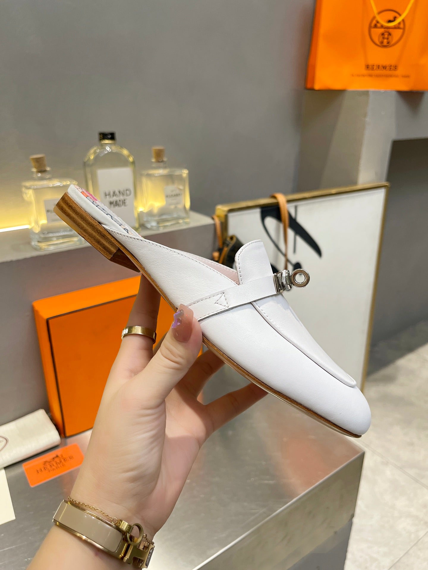 0Z MULE WHITE CALFSKIN WITH PATTERN、mysite、Cacoeks