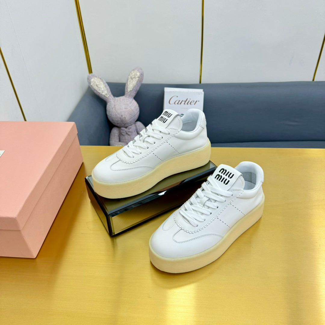 THICK-SOLED RETRO SNEAKERS IN WHITE SMOOTH LAMBSKIN、mysite、Cacoeks