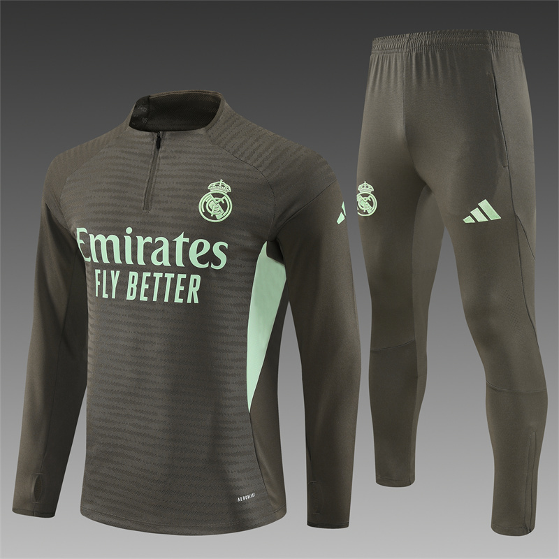 2025/2026 Real Madrid Half-Pull Training Suit Khaki Football Shirt 1:1 Thai Quality Set:football jersey mysite: unitedjerseyfootball 邓江浪:football