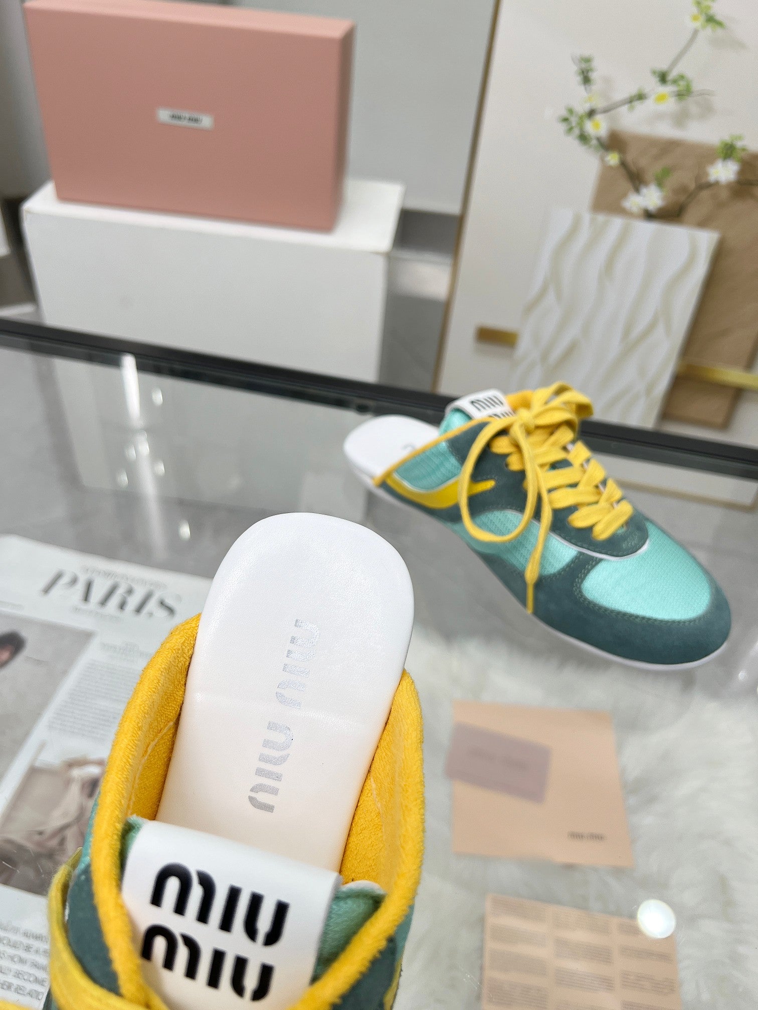 GYMNASIUM SNEAKERS MULES PERSIAN SUEDE AND DARK GREEN TECHNICAL FABRIC、mysite、Cacoeks