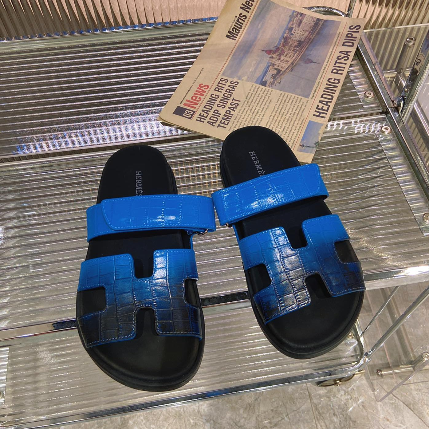 CHYPRE SANDAL OMBRE BLACK COBALT CALFSKIN、mysite、Cacoeks