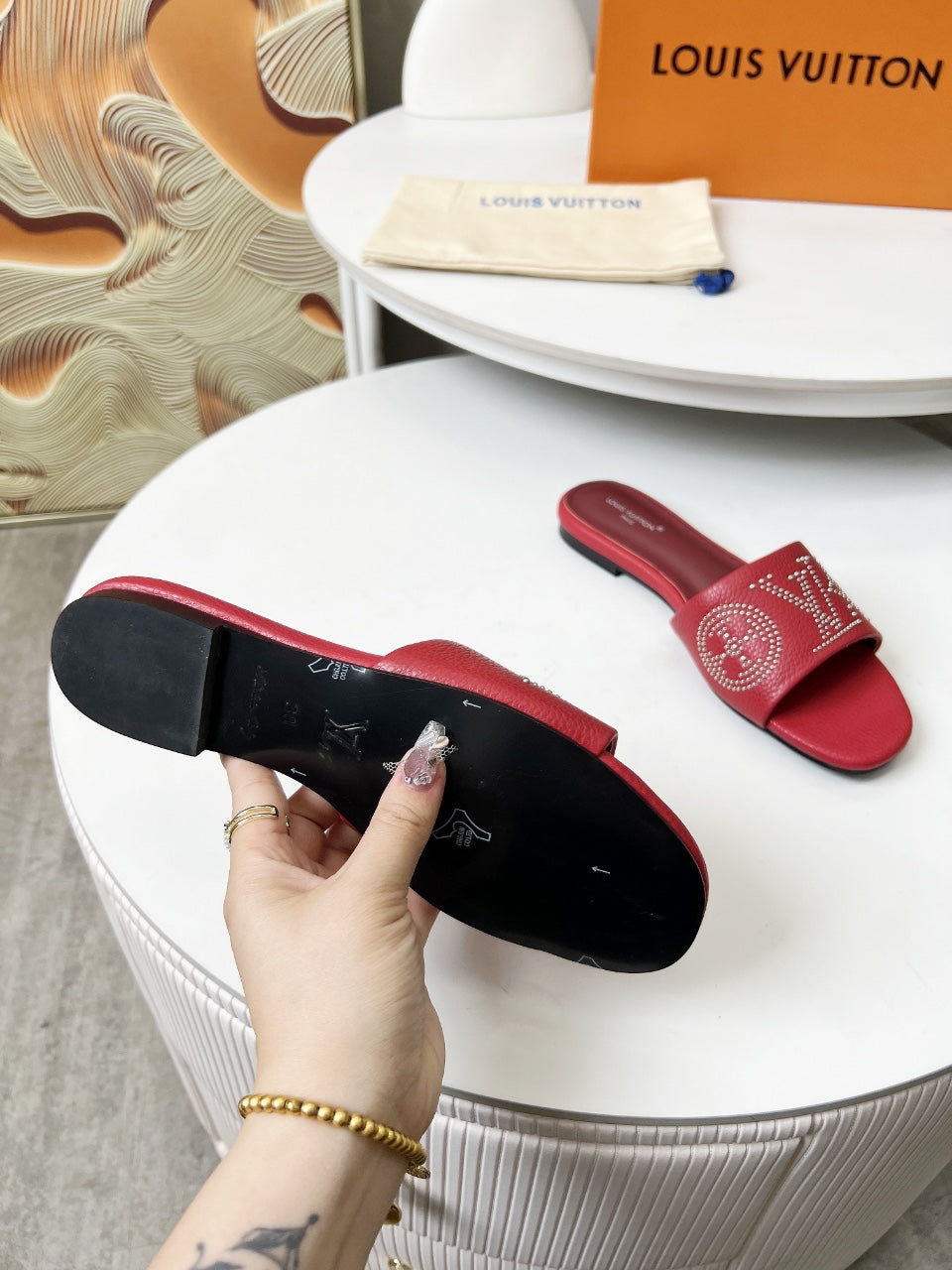 FLAT SLIDE IN RUBY RED LAMBSKIN WITH RHINSTONES、mysite、Cacoeks