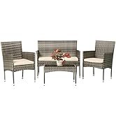 FDW Patio Conversation Set 4 Pieces Patio Furniture Set Wicker with Rattan Chair Loveseats Coffee...