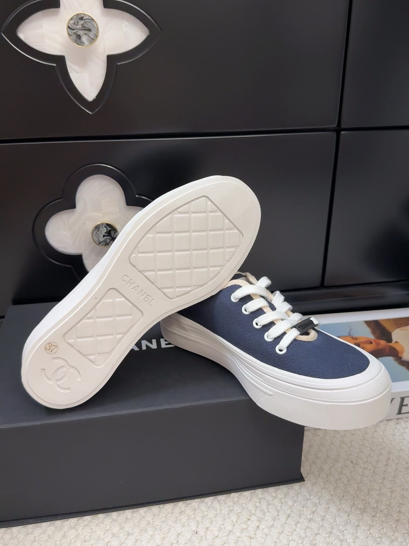 TRAINERS SHOES IN NAVY BLUE FABRIC、mysite、Cacoeks