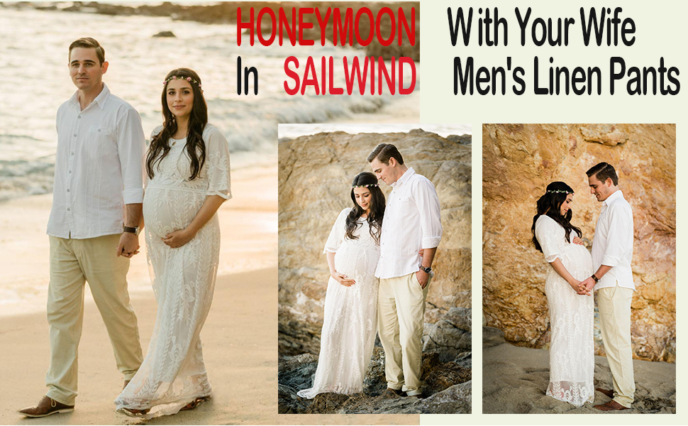 Sailwind Men's Drawstring Casual Summer Beach Trousers Linen Pants with Elastic Waistband