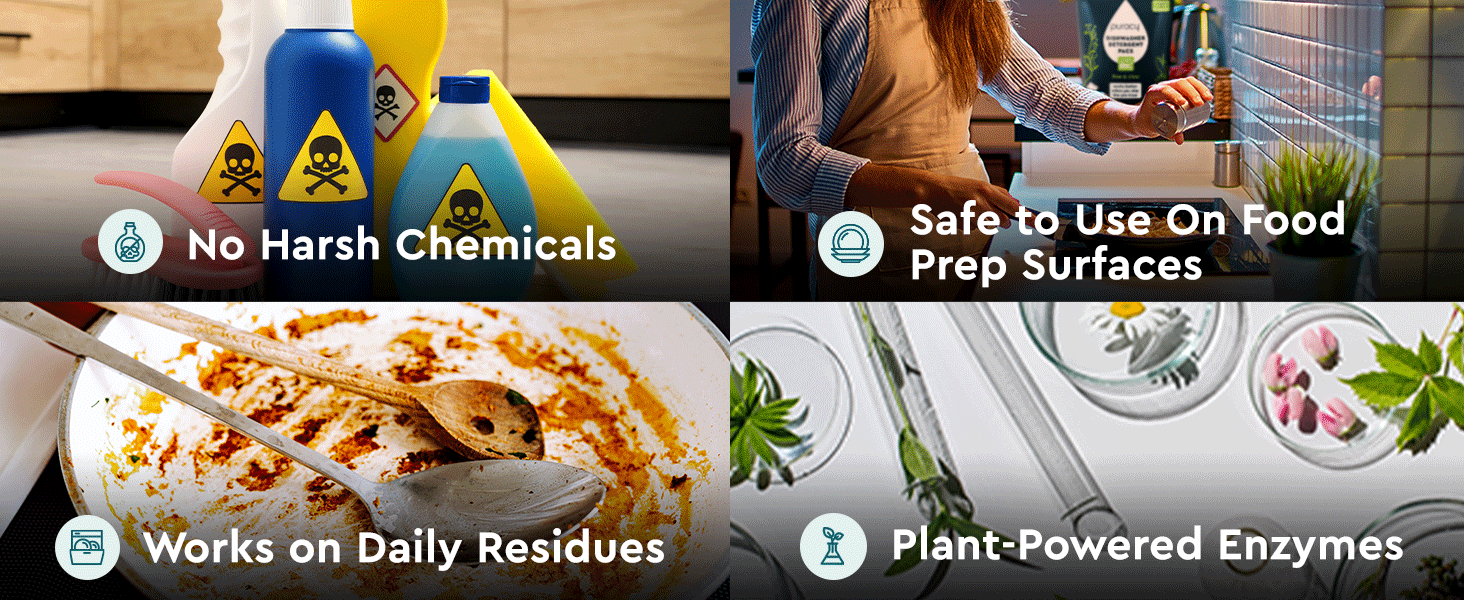 natural ingredients, soft hands, stack of dishes, plant-based formula