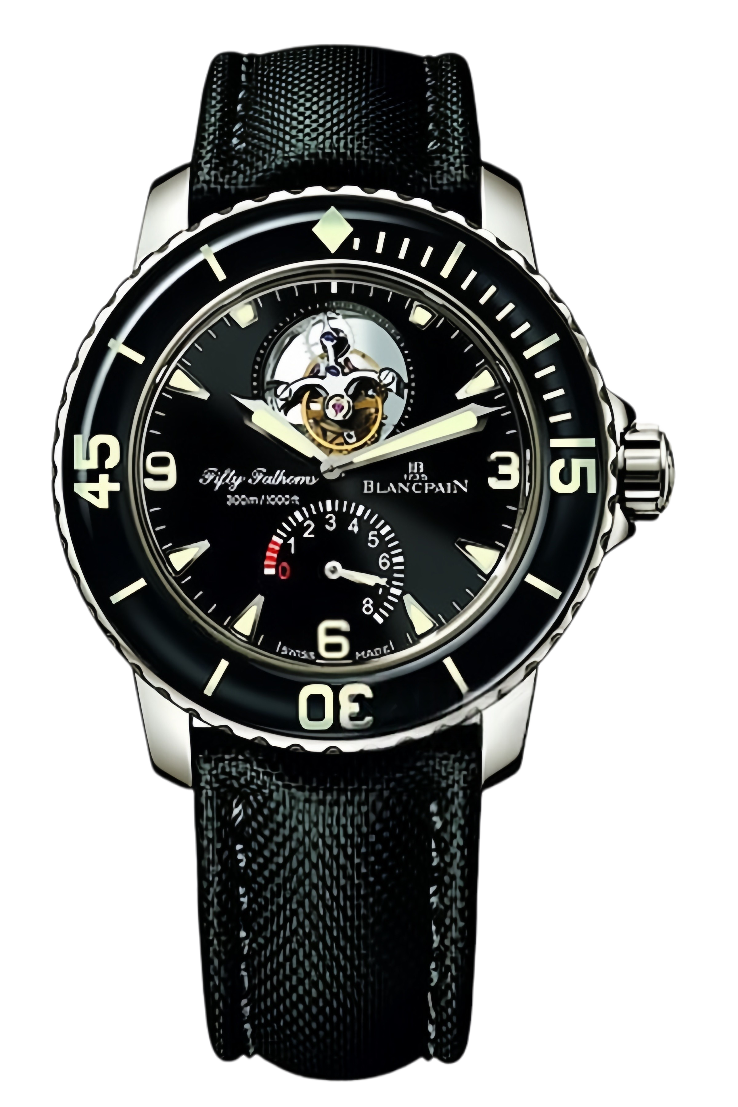 Blancpain Fifty Fathoms Ref. 5025-1530-52 Super Clone Watch – White Gold Blue Dial Flyback Chronograph Fake Replica